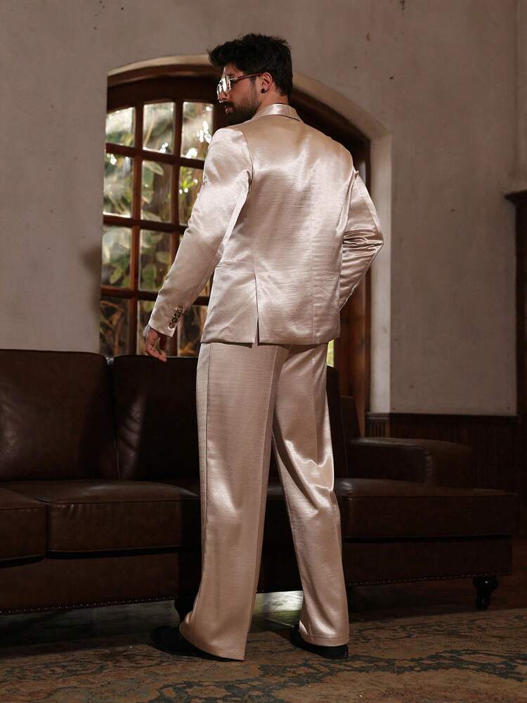 Apricot Satin Fabric Slightly Drunk Party Suit For Men, Spring/Summer