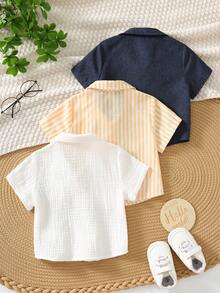 SHEIN 3件套男婴夏季休闲百搭格子、条纹、印花短袖衬衫套装，适合生日派对、锐舞派对、晚宴、演出、婚礼、迎婴派对、一周岁生日庆祝等场合。 - 彩色 - 查看 3