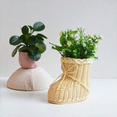 Zazumi 1 chiếc giỏ đựng đồ hình chiếc giày sáng tạo, được đan từ chất liệu giả mây và nhựa, dùng trang trí nhà cửa, cửa hàng, bàn làm việc, đựng hoa, ý tưởng quà tặng độc đáo.