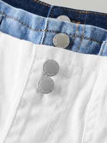 SHEIN 3pcs/Set Girls' Loose Fit Dark Blue, Medium Blue, Light Blue Denim Pants - Multicolor - View 3