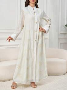 Yasmyna Đầm Ả Rập dài tay thêu hoa, cài cúc đơn dành cho nữ - Màu be - Xem 5