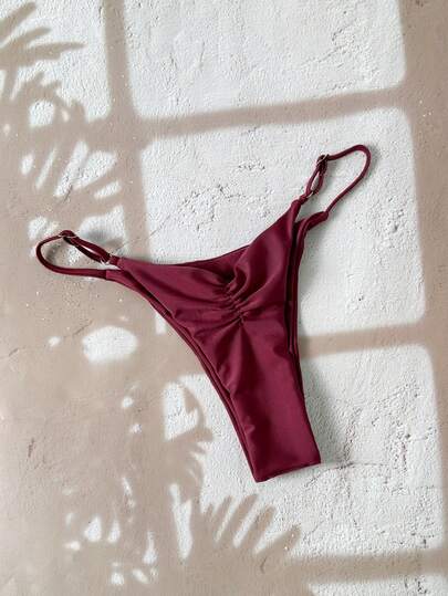 Swim Vcay 1pc Women's Solid Color Thong Bikini Bottom, Minimalist Design Plain Bikini Sexy Swimwear Tie Bikini High Cut Bikini Solid Color Bikini