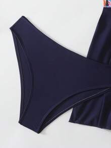 Swim Lushoire 2026 Women Summer Beach Holiday Navy Blue Tropical Random Print Dress Style Mature Fashion Camisole Strap Bikini With Bottom Swimsuit Set - Multicolor - View 7