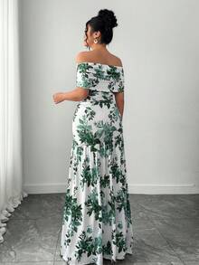 SHEIN Elenzya Vestido elegante y sofisticado de hombros descubiertos, talla grande, adecuado para fiestas, vacaciones, bodas, con diseño de abertura favorecedora - Multicolor - Ver 2