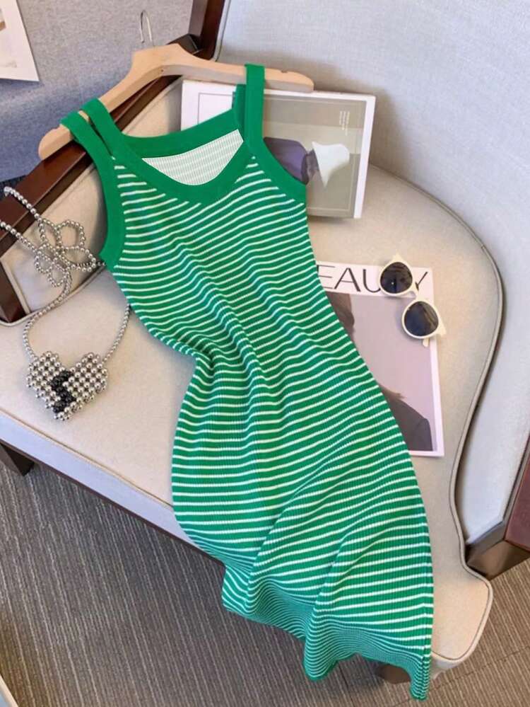 GlowEve Women's Casual Striped V-Neck Sleeveless Dress, Summer - Multicolor - View 1