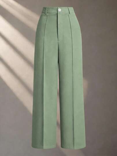 SHEIN PETITE 2025 Spring Debut: Women's White Straight-Leg Casual Pants – Effortless Commuter Style, Where Draping Softness Meets Timeless Versatility