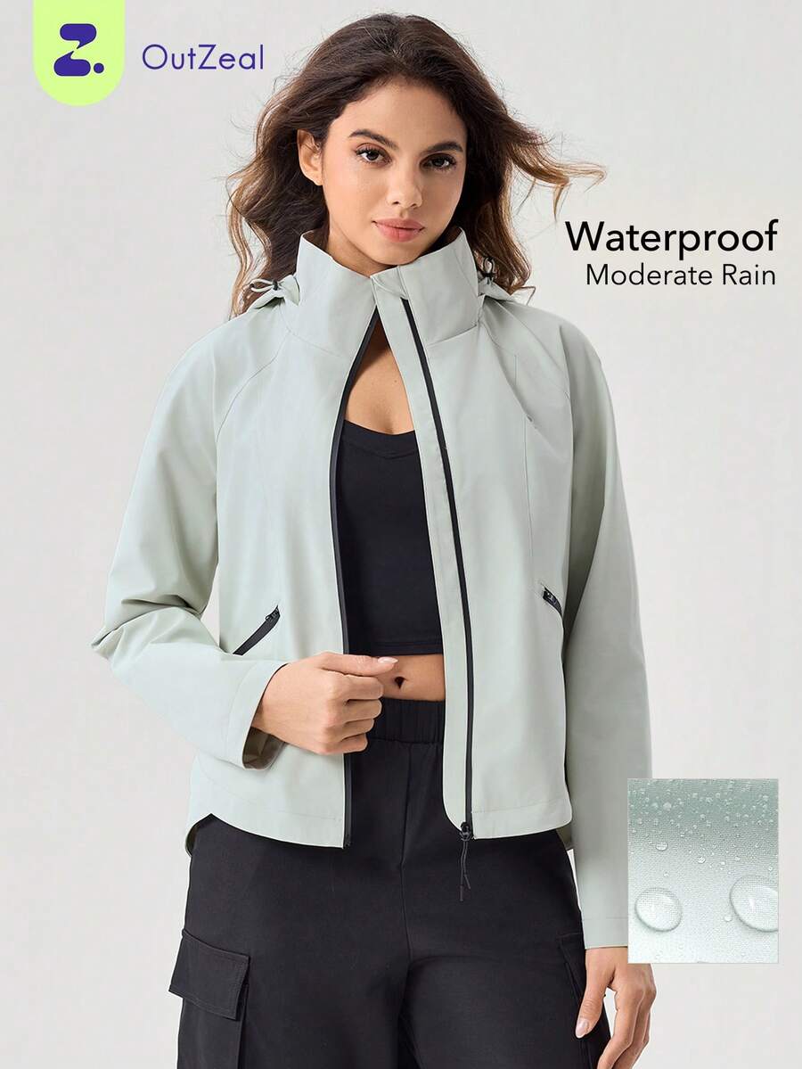 OutZeal 女士防水防风反光连帽户外夹克 徒步露营 - 綠色 - 查看 1