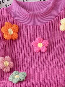 SHEIN Vintaside Kids 女婴蓝色花卉针织套头衫 + 直筒裤 2 件套，秋冬 - 粉色 - 查看 6