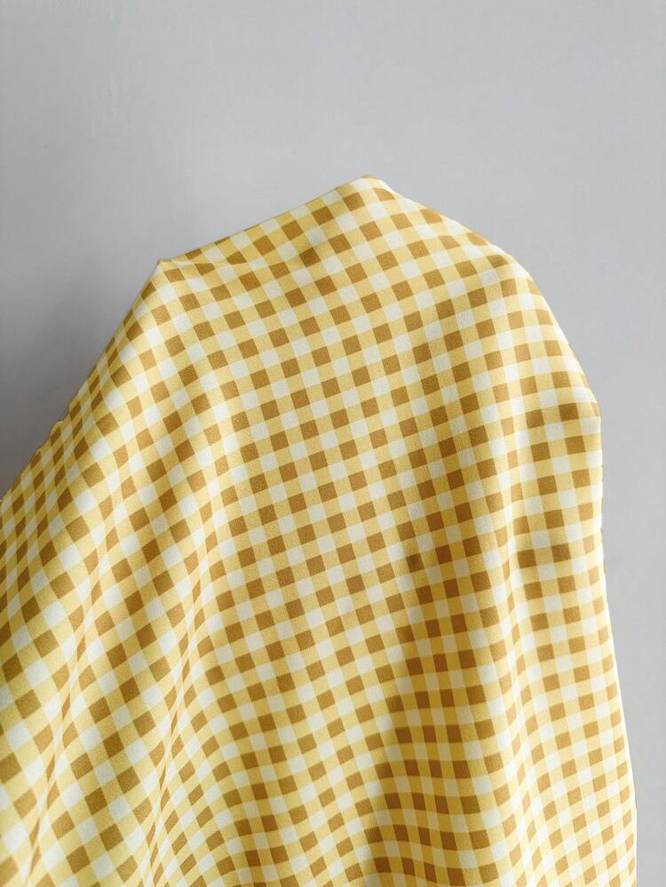 Plus Size Women Polka Dot & Plaid Print Short Sleeve Casual Dress For Summer/ Vacation Summer Dress  Summer Outfits Summer Clothes Spring Dress Spring Outfit Women Spring Clothing Floral Dress Floral Dresses For Women Beach Vacation Outfits For Women Vacation Dress Bohemian Plus Size Yellow Dress Plus Size Vacation Dress, Summer Dresses