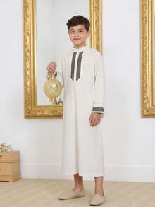 SHEIN Vacaura Tween Boy Casual Minimalist Retro Floral Formal Shirt, Suitable For Formal Occasions, Outings & Daily Wear - White - View 2