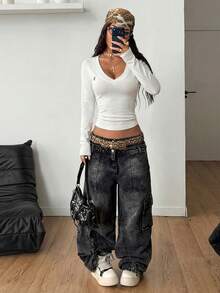 Coolane Women's Fall/Winter Streetwear Renaissance Fair Basic Rib Knit Warm/ Cold Weather/ Thermal Stretchy Long Sleeve V-Neck T-Shirt - White - View 7