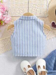 SHEIN 女童编织条纹短款休闲衬衫 - 淺藍色 - 查看 2