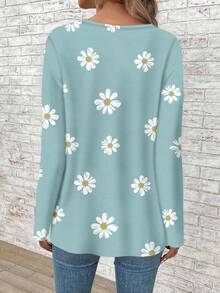 EMERY ROSE Áo thun dài tay dáng rộng cổ chữ V in hoa dành cho nữ cỡ lớn/Mùa đông - Nhiều màu - Xem 2