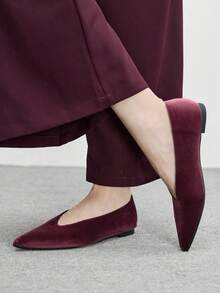 CUCCOO BIZCHIC Women's Suede Pointed Toe Basic Fashion Minimalist Commuting Burgundy Comfortable Flat Shoes Valentine's Day