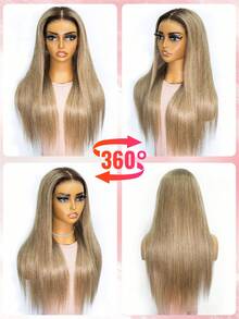 Human Wig Pre-Everything Wear Go Upgraded Straight Ombre Ash Blonde Hair With Brown Root Color Unprocessed Human Hair Natural Hairline Glueless 6*4 Transparent Lace Wig Pre-Plucked & Pre-Cut 22-28 Inch 180% Density Silky Natural Hairline Daily Use Valentine's Day Human Hair Lace Wig Natural Glueless Wig For Romantic Date For Women - S3/14 - View 3