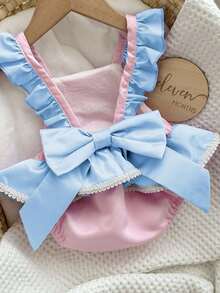 SHEIN Baby Girl Cute Floral Ruffle Bow Decor Photography Dress - Multicolor - View 4