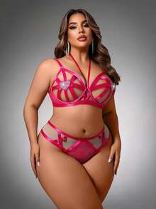 SpicyHot 2 piezas Conjunto de lencería sexy con parches de cinta - Rosa Fucsia - Ver 4