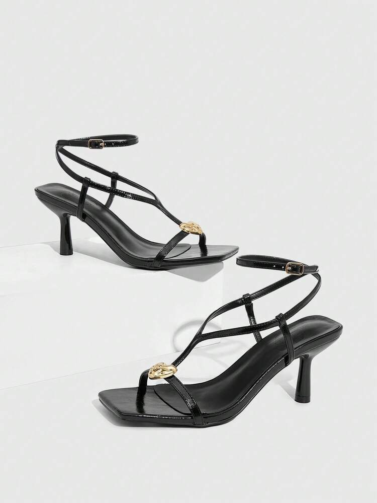 CUCCOO SZL Women's Square Toe Buckle Design Casual Everyday Wear High Heel Sandals Valentine's Day