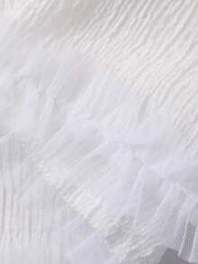 DAZY Women's White Cropped Top With Lace Trim, Tie Front, Hollow Lace Texture, Ruffle Hem, Bell Sleeves, Mesh Fabric, Long Sleeve T-Shirt, Suitable For Summer And Spring - White - View 8