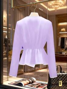 Franclia Áo sơ mi dài tay dáng rộng dành cho nữ, kiểu dáng thanh lịch với nơ ở cổ tay và vạt áo bất đối xứng, dễ dàng phối đồ, phù hợp cho cả công sở và trang phục thường ngày. - Màu tím - Xem 2