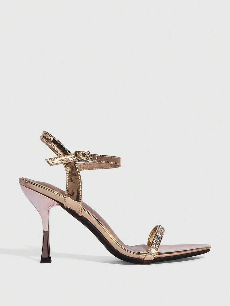 CUCCOO SZL Women's Fashionable & Elegant Commuter Rhinestone Decor Buckle Heeled Sandals Prom Heels