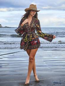Swim Vcay Áo khoác kimono in họa tiết phong cách Boho dành cho nữ, thích hợp cho kỳ nghỉ hè hoặc đi biển. - Nhiều màu - Xem 5