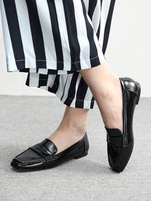 CUCCOO BIZCHIC 韩版平底穆勒拖鞋，方头无后跟休闲凉鞋，春夏百搭 - 黑色 - 查看 3