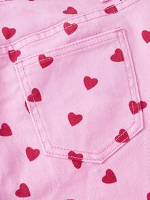 SHEIN MOD 女士情人节爱心印花喇叭牛仔裤 - 粉色 - 查看 4