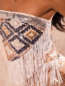 Glamine Women's Sequin Design Fringe Hem Fashionable Glamorous Bandeau Top - Multicolor - View 6