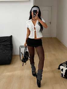 Coolane Women's Spring Y2K Chic Business Casual Break Outfits Office Wear Going Out Rave Outfit Renaissance Fair Club Outfits Bustier Tie Front  White Blouses - White - View 4