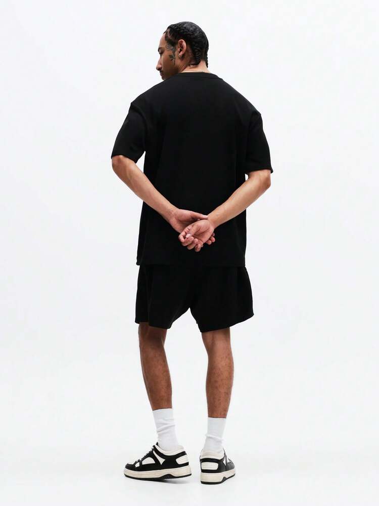 Black Oversized T-Shirt And Shorts Set With Logo