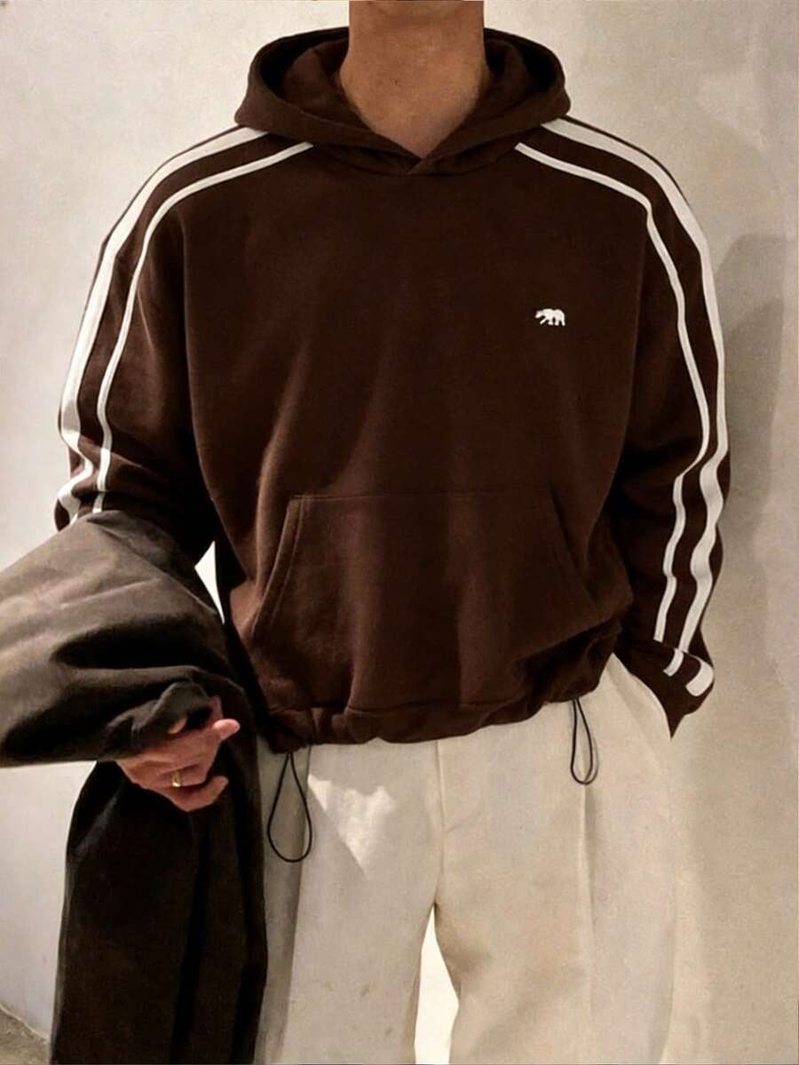 ESTAVOR 男士抽绳口袋休闲套头连帽衫 - 棕色 - 查看 1