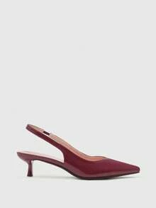 CUCCOO BIZCHIC Giày cao gót mũi nhọn màu đỏ tía bằng da bóng, quai hậu khoét rỗng, kiểu dáng slip-on dành cho nữ, đa năng cho công sở và mặc hàng ngày. - Màu Đỏ Sâu - Xem 2