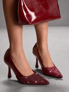 CUCCOO SZL Women's Pointed Toe Stiletto High Heel Black Lace Mesh Breathable Hollow-Out Sexy Elegant Lady High Heel Pumps With Ankle Strap, Versatile For Daily, Party, Gathering Valentine's Day - Gretel burgundy - View 3