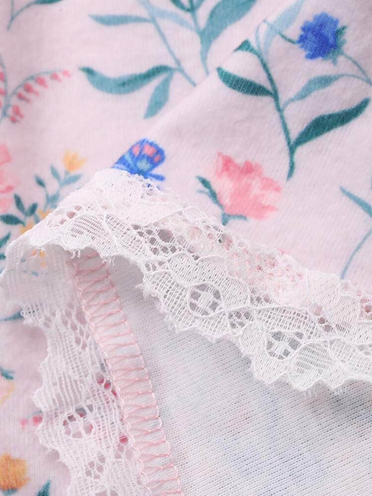 Floral Print Lace Patchwork Camisole Waist Maxi Women Nightgown