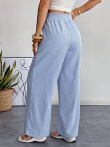 SHEIN EZwear Summer Outfits  Women's Blue Striped Woven Tie-Front Casual Pants - Blue and White - View 2