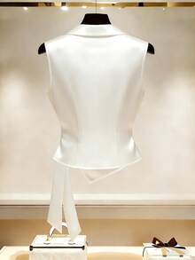 Franclia 女士时尚优雅不对称下摆设计衬衫 - 白色 - 查看 2