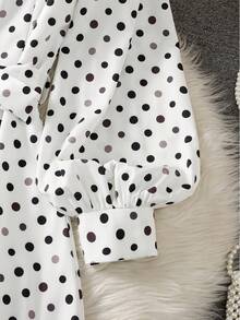 Franclia 女士优雅V领黑白波点纽扣装饰长袖连衣裙，适合女教师及日常度假场合穿着。 - 彩色 - 查看 6