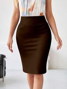 EMERY ROSE Brown Elegant Slim Fit Pencil Skirt For Women - Multicolor - View 3