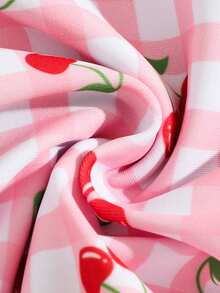 SHEIN Tween Girls Swimsuit, Cherry Plaid Spaghetti Strap Bikini With Ruffled Hem, Two-Piece Swimwear Student Beach Vacation Hot Spring Sweet Swimsuit Cherry Bathing Suit Cherry Swimsuit Gingham Bathing Suit Pink Cherry Bathing Suit High Waisted Swimsuit Fruit Print Swimsuit Checkered Swimsuit Gingham Swimsuit Sleeveless Bathing Suit Girls Swimwear Cherry Print Cherry Print Two Piece Swimsuit Pink Gingham Cherry Swimsuit One Shoulder Cherry Swimsuit Girls Cherry Swimsuit Pink Checkered Cherry Bikini High Waist Cherry Bikini - Pink - View 8