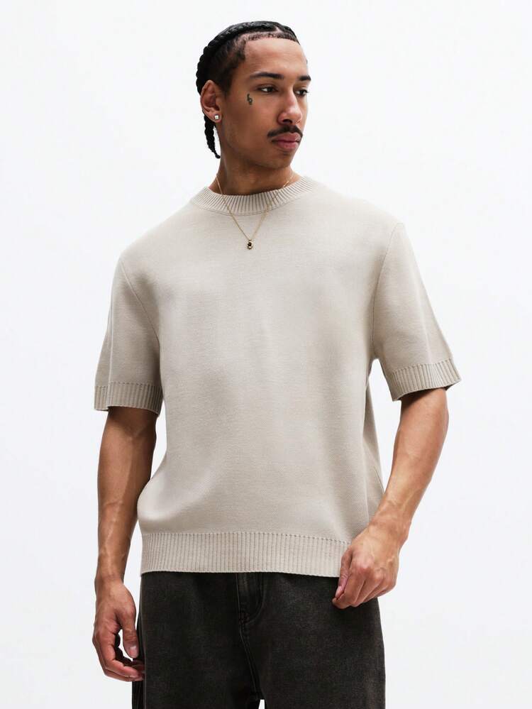 Maglietta rilassata in maglia con bordo a coste