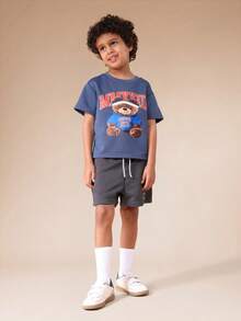 SUMWON 男童休闲舒适针织抽绳短裤，带品牌标志，适合日常夏季穿着和度假。 - 淺灰色 - 查看 3