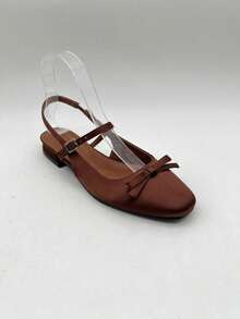 CUCCOO DOLLMOD 可爱蝴蝶结装饰玛丽珍平底鞋，杏色，方头，低跟，休闲通勤、约会、派对、购物、上学皆宜，甜美风格 - 棕色 - 查看 15