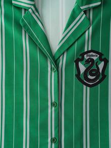 HARRY POTTER X SHEIN Striped Badge Patterned Top And Shorts Lounge Set, - Green - View 9