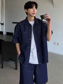 DAZY Men's Solid Blue Washed Denim Suit, Summer - Blue - View 6