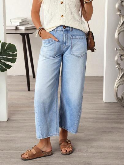 EMERY ROSE Plus Size Casual Relaxed Fit Flared Leg Jeans