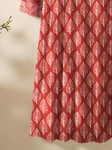 SHEIN Najma 女士叶子佩斯利花卉数码印花V领长袖优雅阿拉伯风格连衣裙，春夏款 - 彩色 - 查看 6