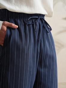 Airaco Pantalones casuales rectos, sueltos, con bolsillos y cordón en la cintura para hombres - Negro - Ver 3