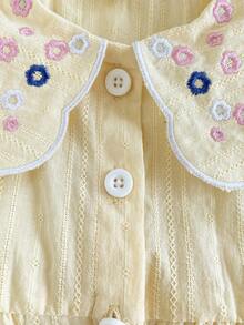 SHEIN Vintaside Kids 女婴可爱田园简约风高端刺绣图案背心和A字无袖公主竹纤维棉连衣裙，夏季 - 粉色 - 查看 10