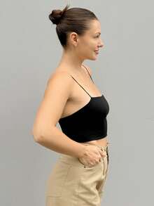 Kuleshova Solid Slim Cami Crop Top - Black - View 5